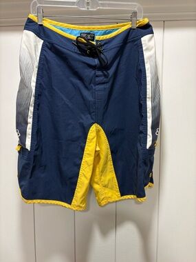 Fox Racing Board Shorts Mens Size 34 Blue Swim Trunks Drawstring Surfing Rap Fit
